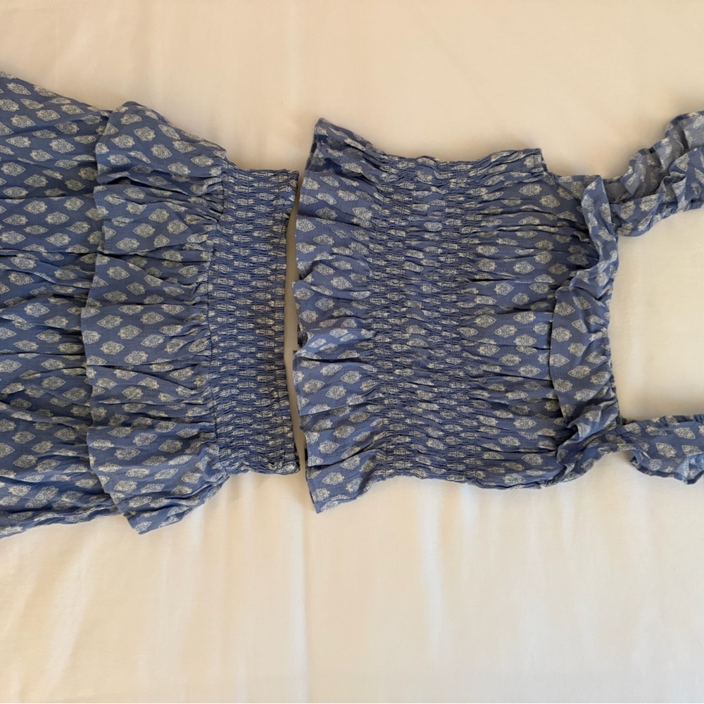 Divided Blue Printed Smocked 2 Piece Set